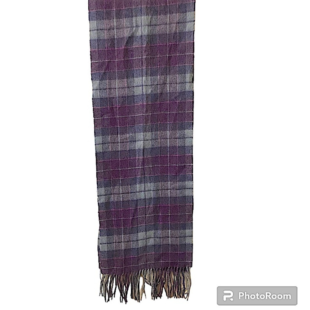 Lochmere Merino and Cashmere Blue, Pink and Purple Small Block Pattern Scarf.